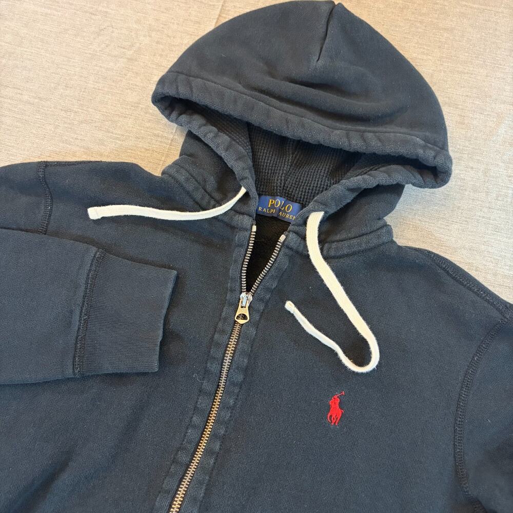 Polo Ralph Lauren Black Full Zip Hoodie Size S Red Pony Fleece Lined